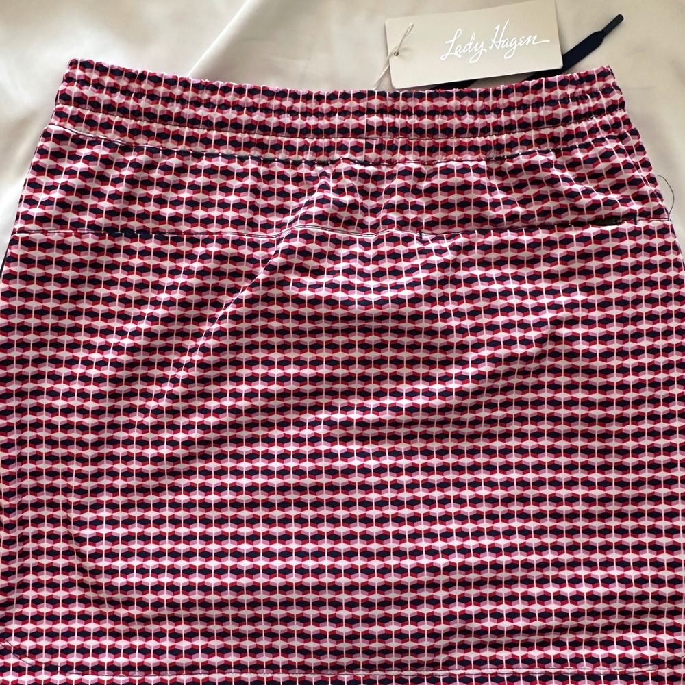 Lady Hagen Womens Side Rib Skort Pink Navy Geometric Golf Skirt Size M NWT - Picture 7 of 7